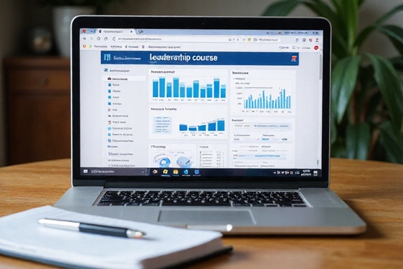 Leadership course materials on a laptop