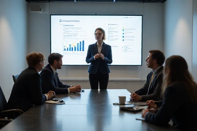 Female executive speaking at board meeting